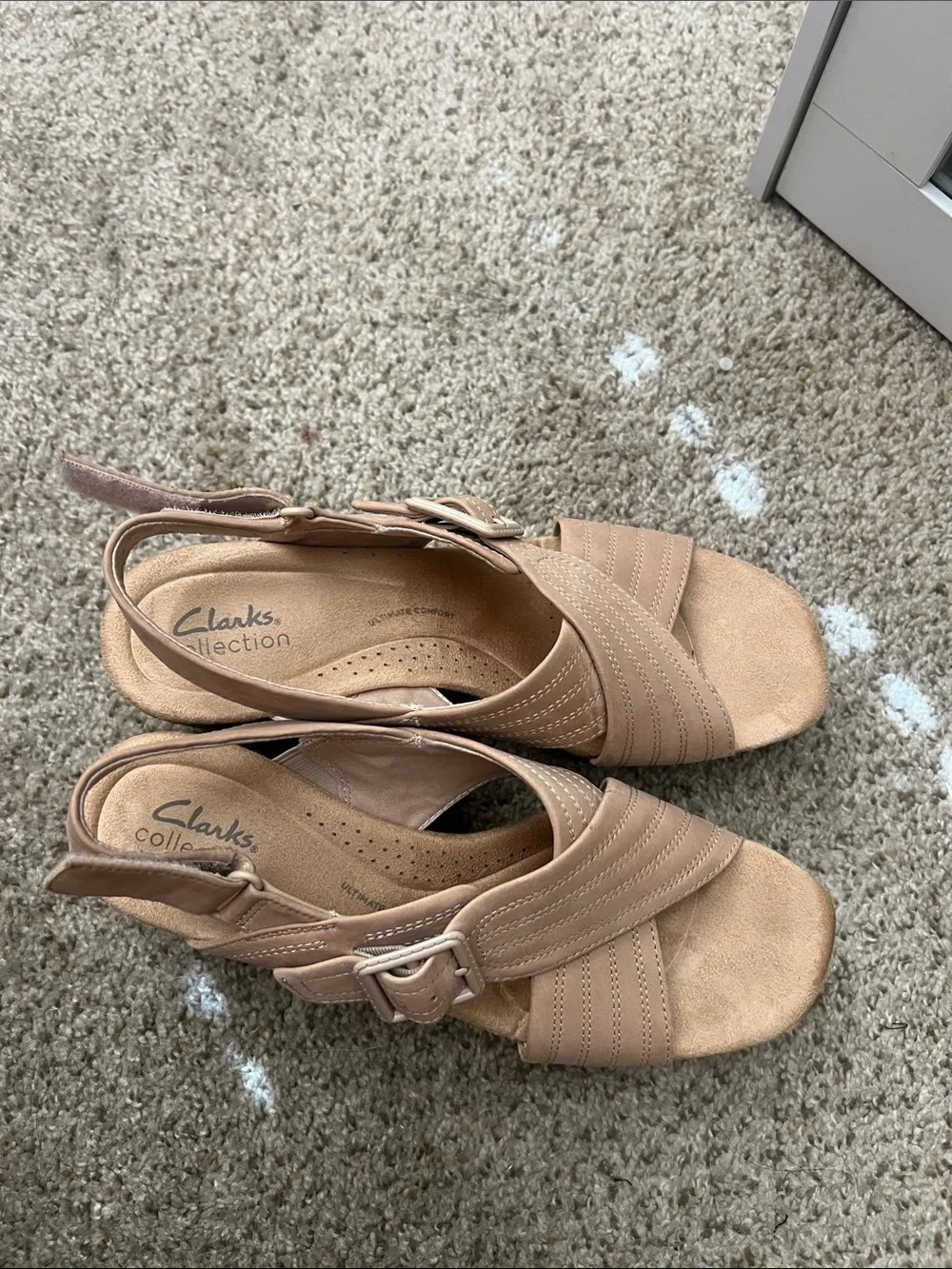 Clarks Women's Beige/Tan Slingback Wedge Sandals